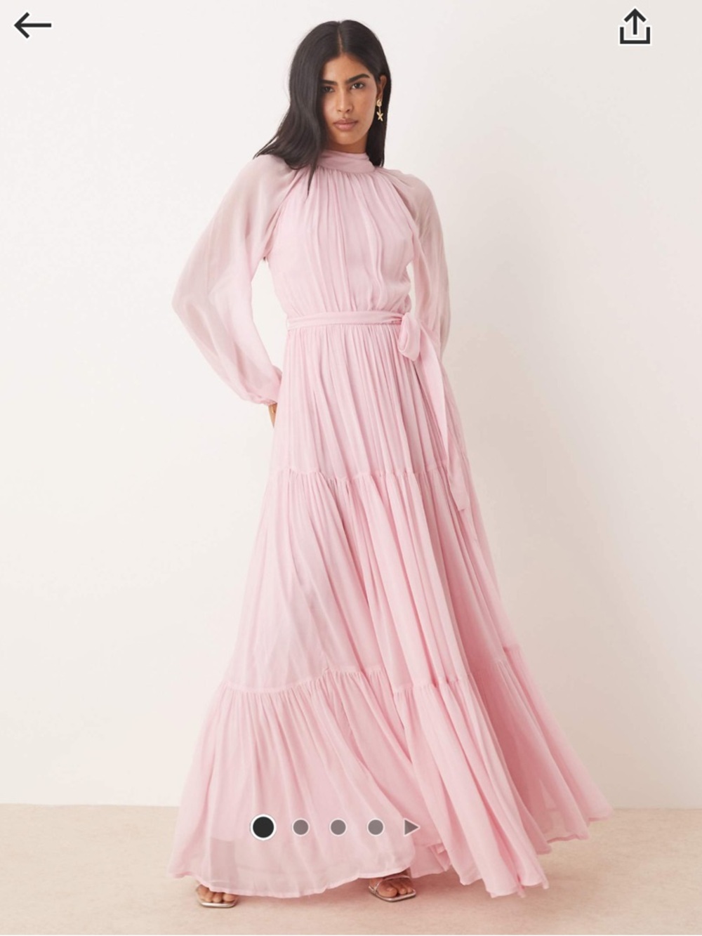 Lace & Beads balloon sleeve tiered maxi dress in powder pink